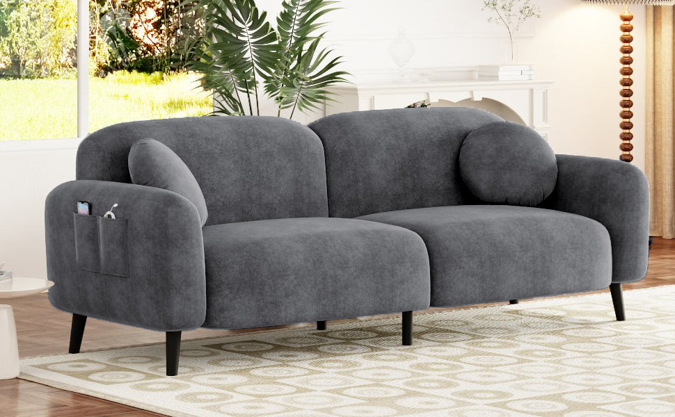 83.9''Upholstered Sofa For Living Room, Bedroom, And Apartments Grey Polyester 2 Seat