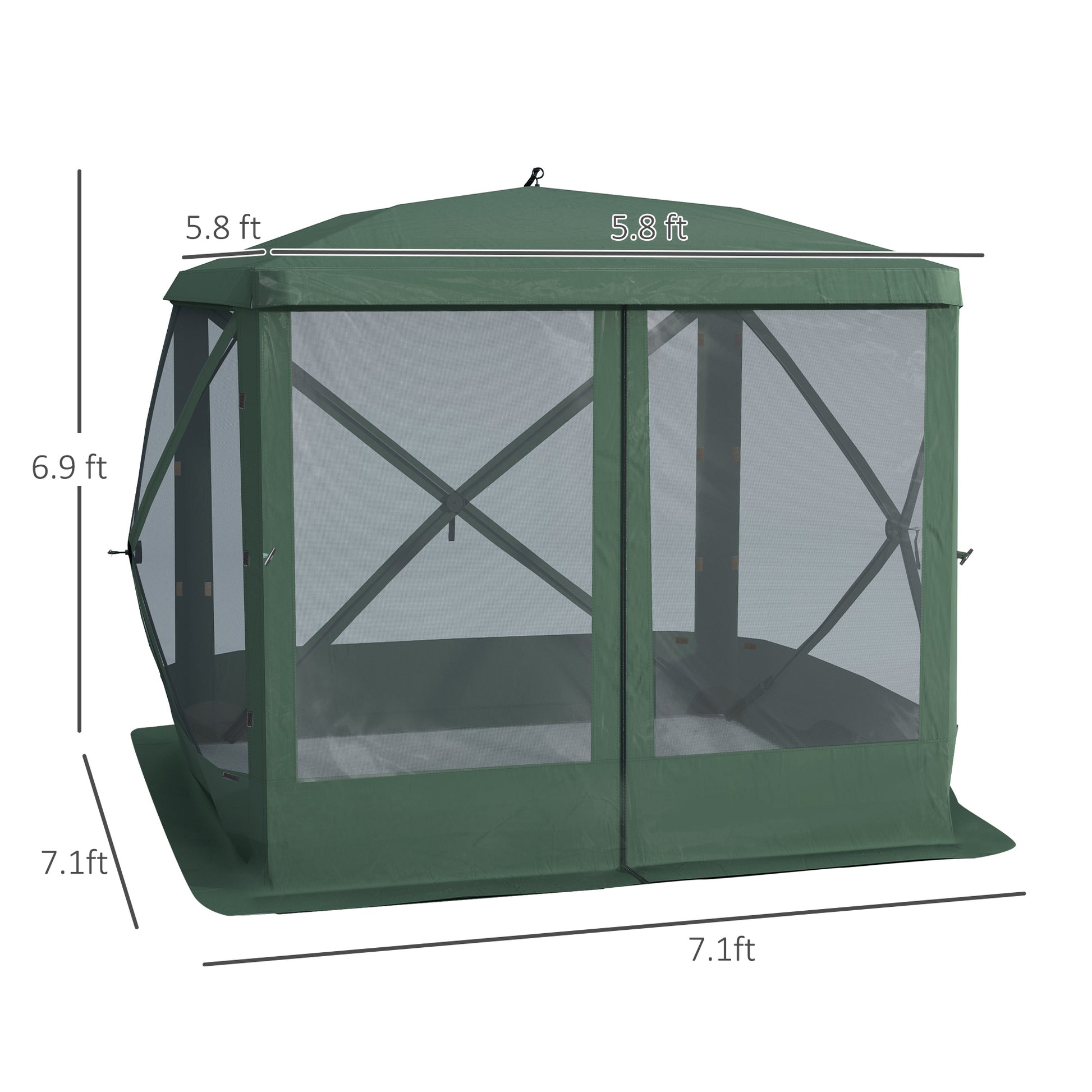 Outsunny Pop Up Camping Canopy Gazebo Screen Shelter Tent With Single Person Easy Set Up, Ventilating Mesh, Portable Carry Bag For Outdoor Camping Party Event, 7X7Ft, Green Green Polyester