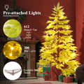 6Ft Artificial Christmas Tree With 300 Led Lights And 600 Branch Tips, Imitation Cypress Leaf Xmas Tree Holiday Decoration, Creative Decorated Trees Inside And Outside Green Polyethylene