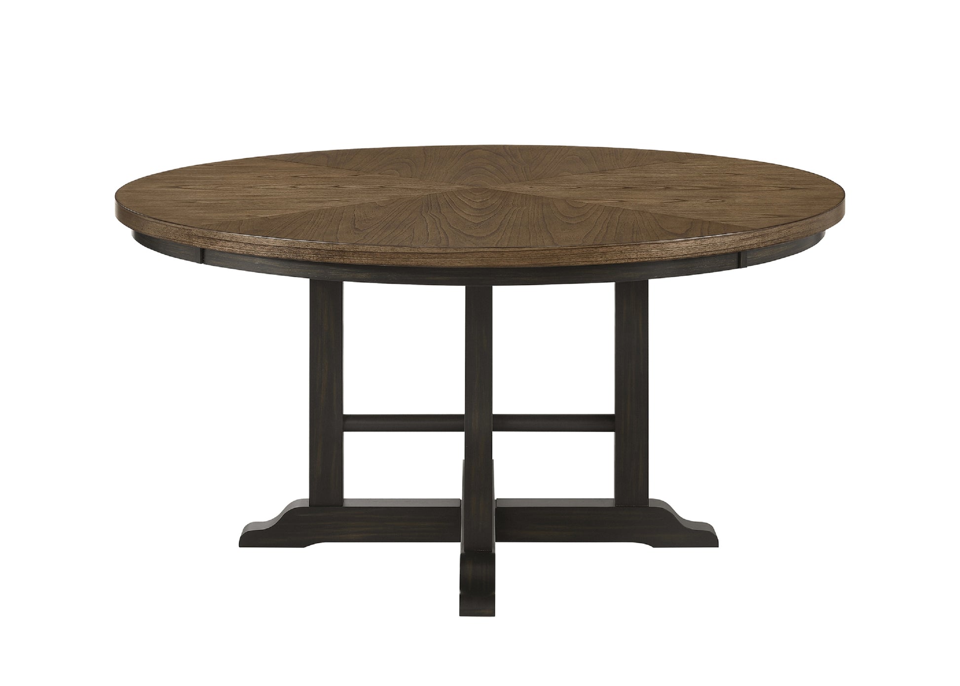 Brown Gray Finish Round Table Top Upholstered Seats Chair Wooden Dining Room Furniture 7Pc Set Solid Wood Wood Wood Grey Brown Gray Seats 4 Wood Dining Room Traditional,Vintage Rectangular Round Dining Table With Chair Wood