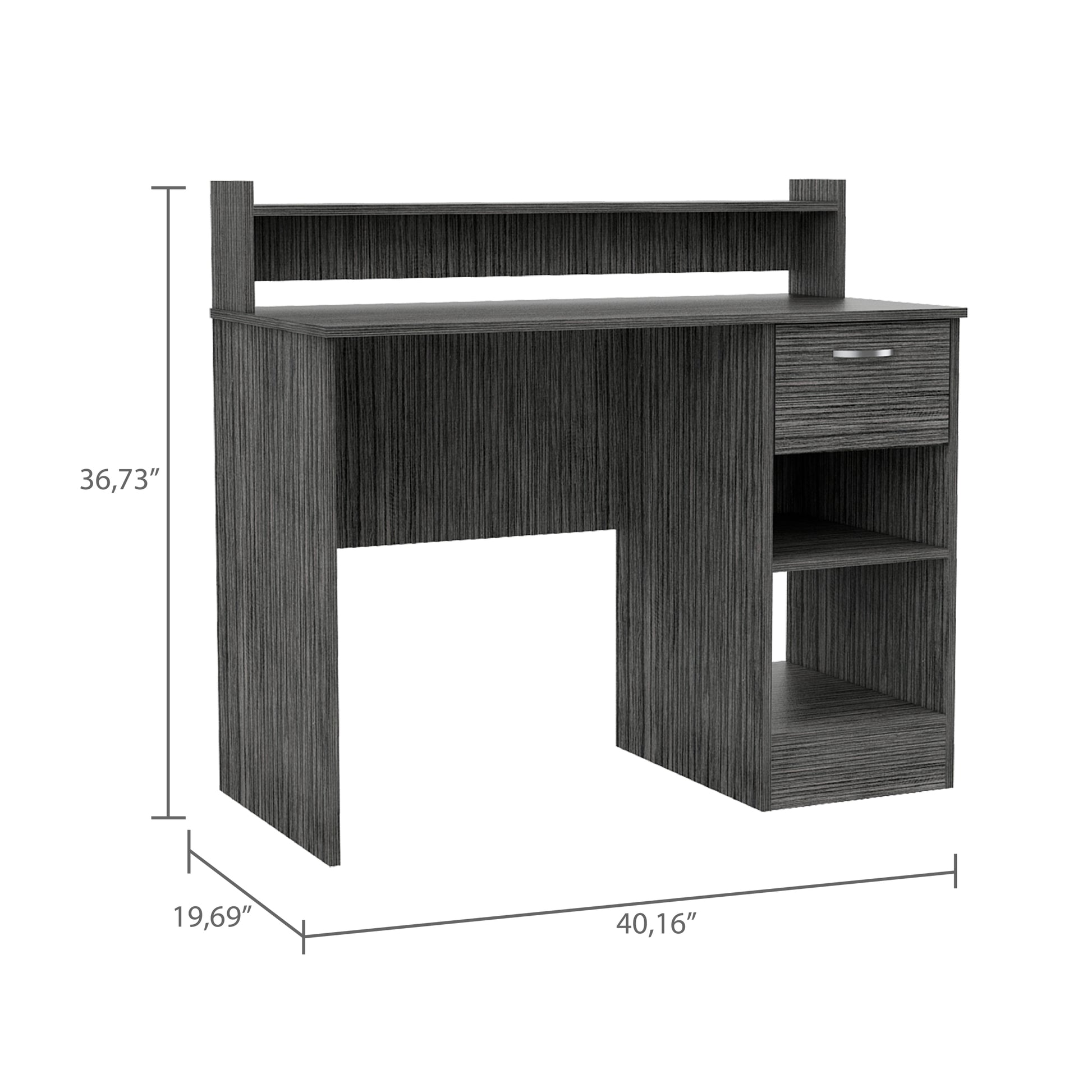 Manaos Writing Computer Deskmultiple Shelves, One Drawer Grey Computer Desk Office Modern Freestanding Rectangular Open Storage Desk Rectangular Particle Board Engineered Wood