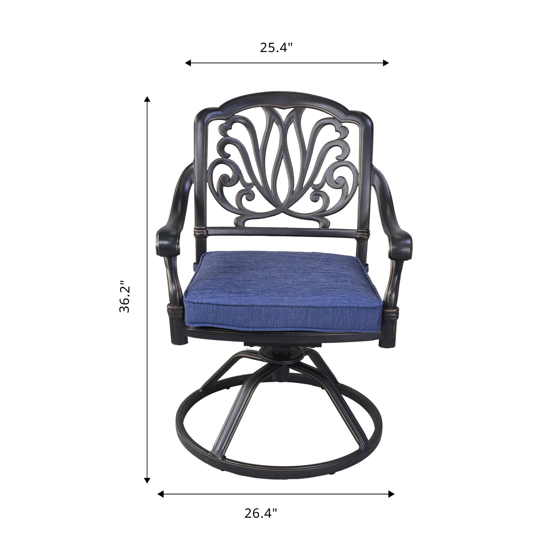 Patio Outdoor Aluminum Dining Swivel Rocker Chairs With Cushion, Set Of 2, Navy Blue Gray Navy Foam Aluminum