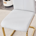 Table And Chair Set.Large Modern Rectangular Table With 0.4 Inch Patterned Glass Tabletop And Large Mdf Table Legs.Comes With 8 Chairs With Faux Leather Cushioned Seats And Golden Metal Legs. Gold White Seats 8 Mdf Glass
