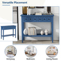 Entryway Table With 2 Drawers, Rustic Console Table With Open Shelf And Rubber Wood Legs For Entryways, Living Rooms, And Hallways Navy Navy Mdf,Rubber Wood