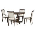 5 Piece Retro Dining Set, Round Table With Pedestal Table Base And 4 Upholstered Chairs For Dining Room And Kitchen Espresso Espresso Solid Wood Mdf