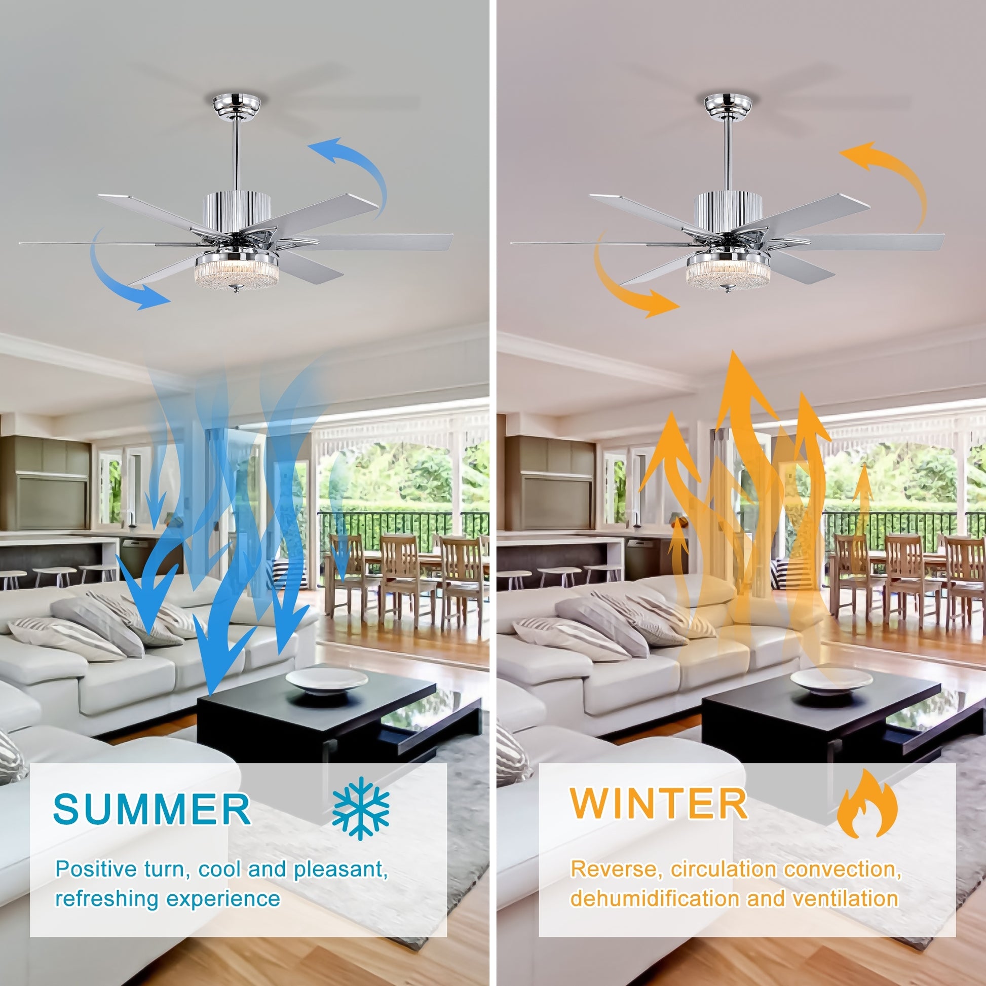 52'' Modern Ceiling Fans With Remote,Wood Ceiling Fan With Lights,Led Ceiling Fan Light With 6 Blade,3 Speed Ac Motor Indoor Ceiling Fan For Patio,Living Room,Bedroom Chrome Chrome American Design,American Traditional,Antique,Contemporary,Farmhouse