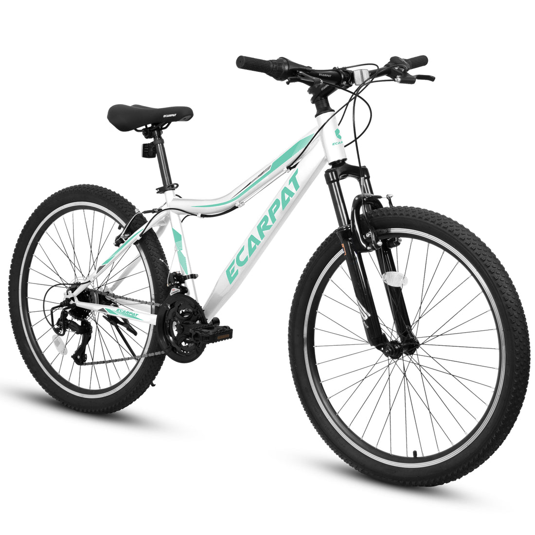 A24208 Ecarpat 24 Inch Mountain Bike, 21 Speed V Brake, Front Suspension, Carbon Steel Frame Mountain Bike For Teenagers Girls Women Bicycles Cycling White Durable Garden & Outdoor Contemporary Polyurethane Foam Steel