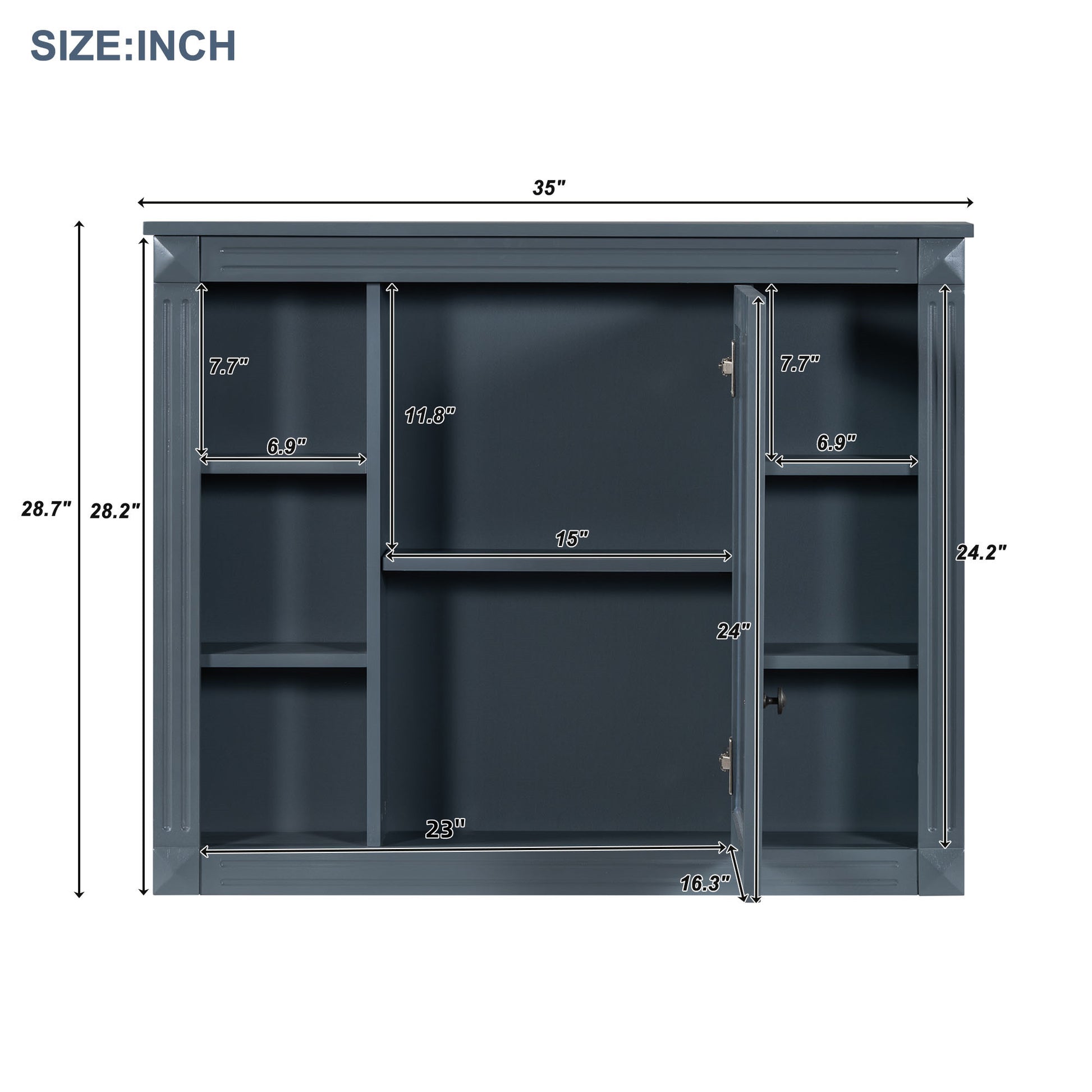 35'' X 28'' Wall Mounted Bathroom Storage Cabinet, Medicine Cabinet, Modern Bathroom Wall Cabinet With Mirror, Mirror Cabinet With 6 Open Shelves Not Include Bathroom Vanity Blue 1 5 Adjustable Hinges Bathroom Wall Mounted Mdf Painted