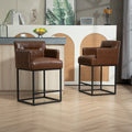 Coolmore Counter Height Bar Stools Set Of 2, Modern Barrel Bar Stool With Backrest And Arms, Black Metal Frames, Upholstered Bar Stools For Kitchen Island, Pub, Club Brown Pu Foam Pu Leather