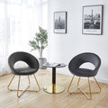 Modern Accent Velvet Chairs Set Of 2 Dining Chairs Single Sofa Comfy Upholstered Arm Chair Living Room Furniture Mid Century Leisure Lounge Chairs With Golden Metal Frame Legs Grey Velvet
