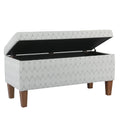 Geometric Patterned Fabric Upholstered Wooden Bench With Hinged Storage, Large, Gray And Brown Grey Brown Wood