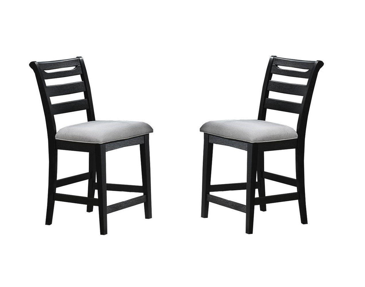 Black Color 7Pc Dining Set Counter Height Table And 6X High Chairs Upholstered Fabric Cushion Seats Solid Wood Dining Room Furniture Wood Dining Room Solid Wood Rubberwood Rectangular Dining Table With Chair Upholstered Chair Wood Black Ladder Back Seats