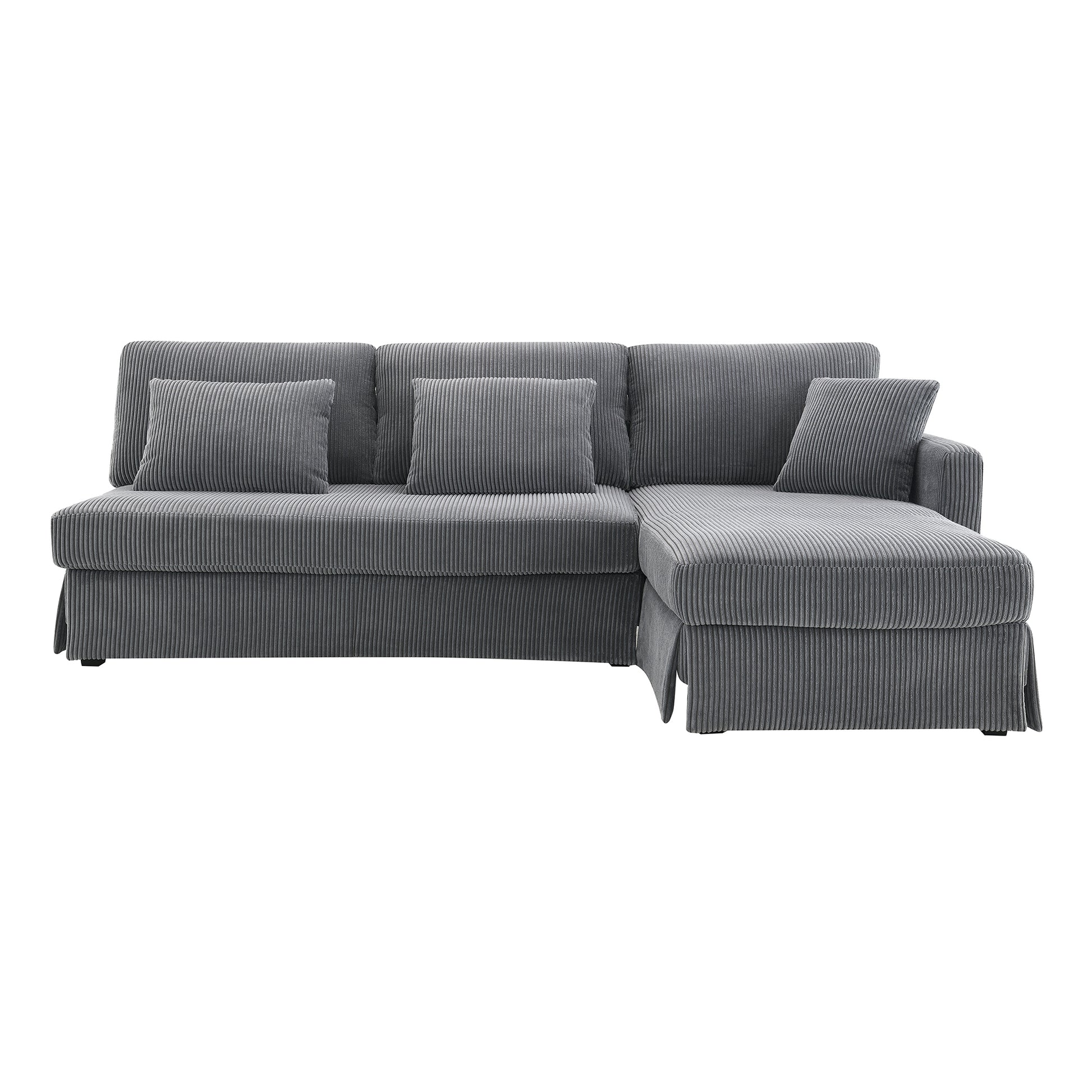 87*61"Modern L Shaped Corduroy Sofa With Reversible Chaise,4 Seat Upholstered Sectional Indoor Furniture,Convertible Sleeper Couch With Pillows For Living Room,Apartment,3 Colors Gray Corduroy 4 Seat