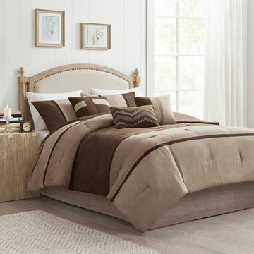 7 Piece Faux Suede Comforter Set Brown Queen Queen Brown Polyester