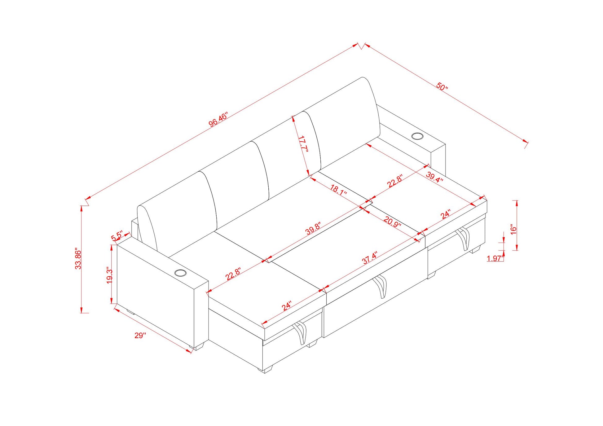Sectional Sofa With Storage, 96" U Shaped Sectional Couches For Living Room, Comfy Convertible Sectional Sofa Beige Beige Linen Wood Primary Living Space Cushion Back Soft Modern Eucalyptus Square Arms Foam Linen 4 Seat