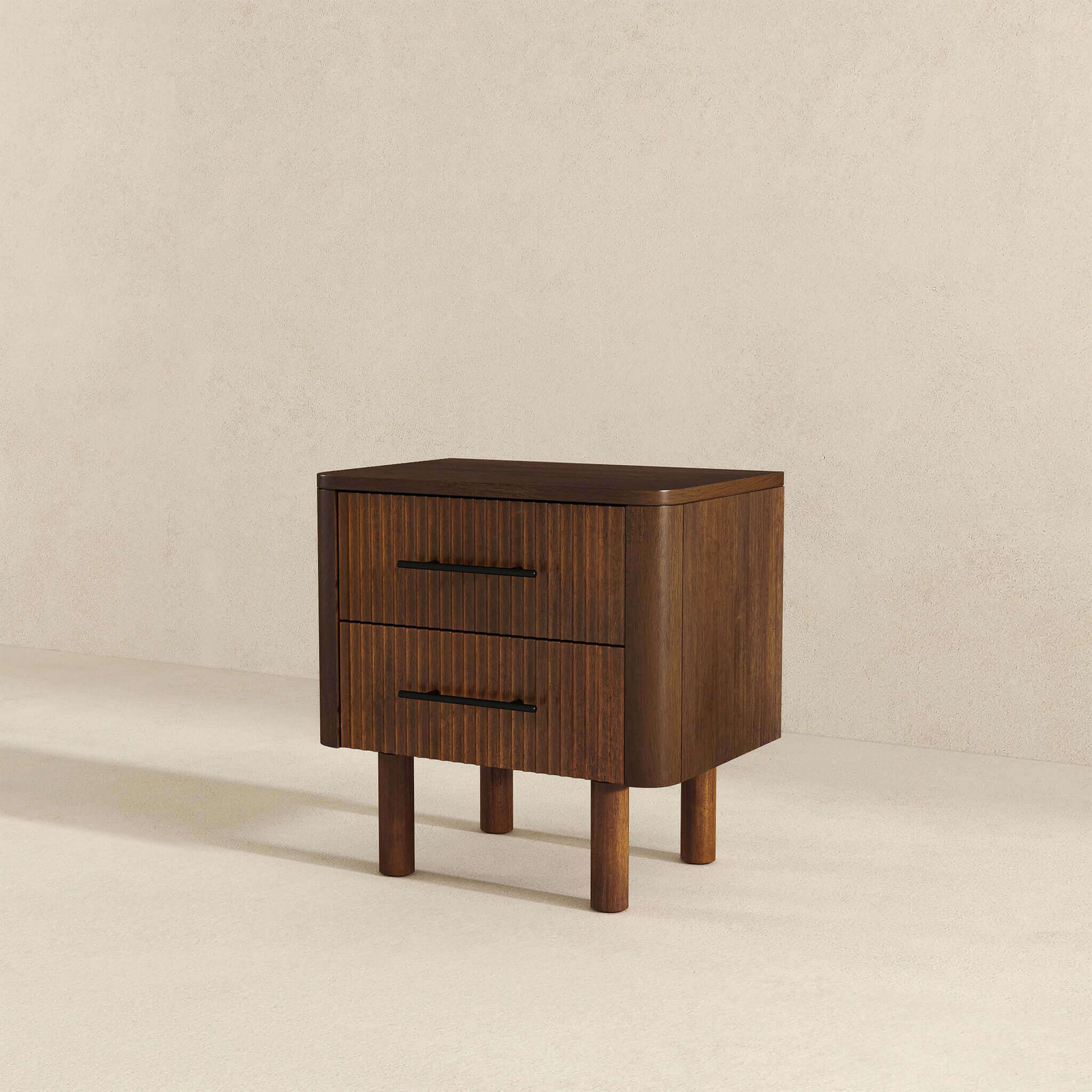 Logan Mid Century Modern Walnut Nightstand Bed Side Tables With 2 Drawers Brown,Wood Brown 2 Drawers Bedroom With Legs Mid Century Modern Solid Wood Walnut Finish Solid Wood