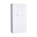 Ohio Armoire Wardrobe With 3 Doors, 2 Drawers, And 4 Tier Shelves White White Bedroom Particle Board