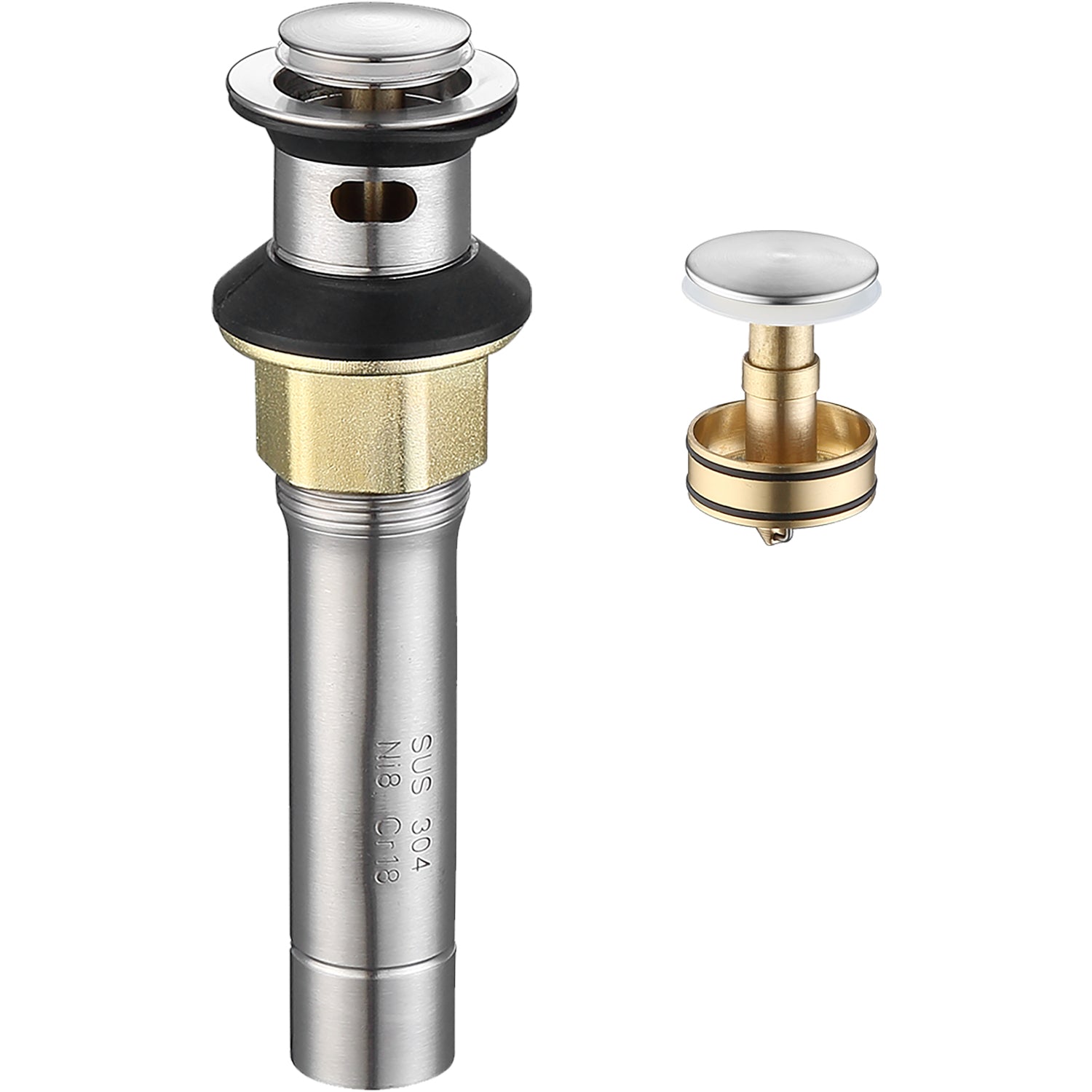 Pop Up Drain Stainless Steel With Overflow Anti Clogging For Vessel Sink Lavatory Vanity Sink Drain With Strainer Basket, Brushed Nickel Brushed Nickel Stainless Steel