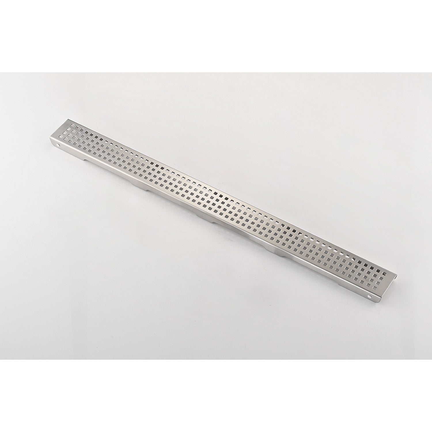 36 Inches Linear Shower Drain With Removable Quadrato Pattern Grate, 304 Stainless Shower Drain Included Hair Strainer And Leveling Feet Brushed Nickel Stainless Steel