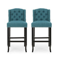 Vienna Contemporary Fabric Tufted Wingback 31 Inch Counter Stools, Set Of 2, Teal And Dark Brown Teal Fabric