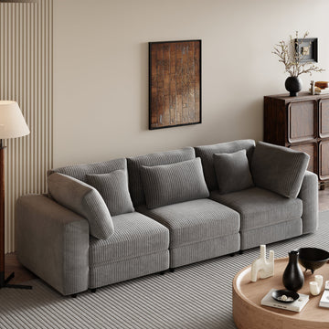 105'' 3 Seater Sofa With Removable Back Cushions And 5 Pillowsfor Living Room, Apartment, Spacious Space Gray Polyester 3 Seat
