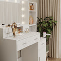 White Dressing Table With Led 3 Color Illuminated Mirror And Power Outlet, Dressing Table With Drawers, Storage Box And Shelf, Dressing Table With Bedroom Cushioned Stool White 5 Drawers & Above