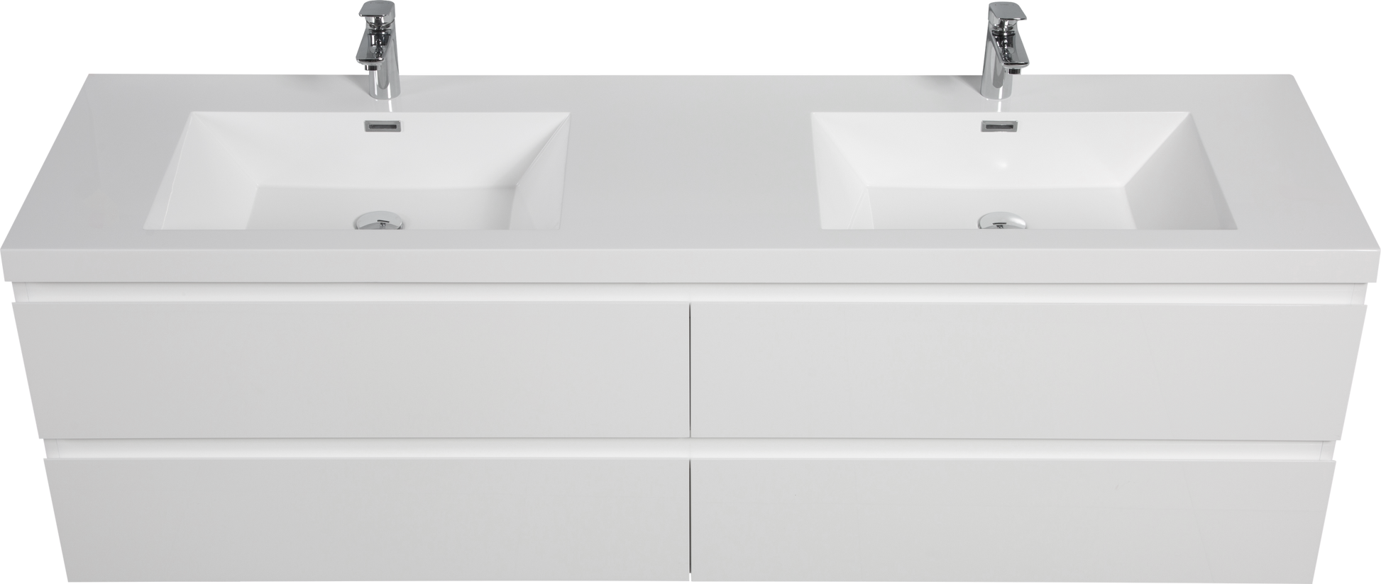 72" Floating Bathroom Vanity With Sink, Modern Wall Mounted Bathroom Storage Vanity Cabinet With 2 Resin Top Basin And 4 Soft Close Drawers, Glossy White 24V11 72Gw 4 White Wall Mounted Mdf