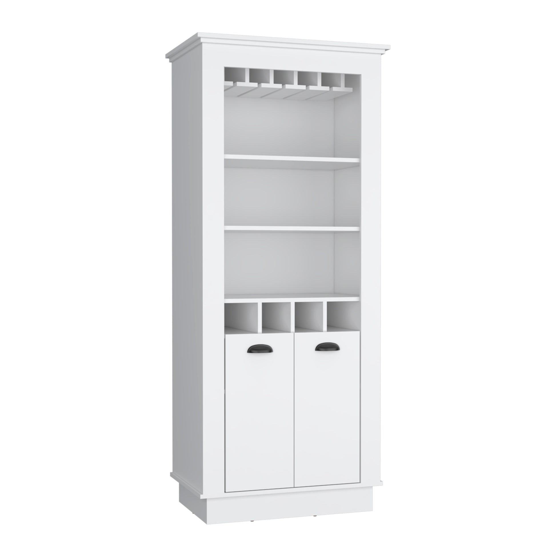 Lafayette Bar Cabinet With 4 Bottle Rack, Upper Glass Holder And Dual Door Design White Primary Living Space Modern Shelves Included Particle Board