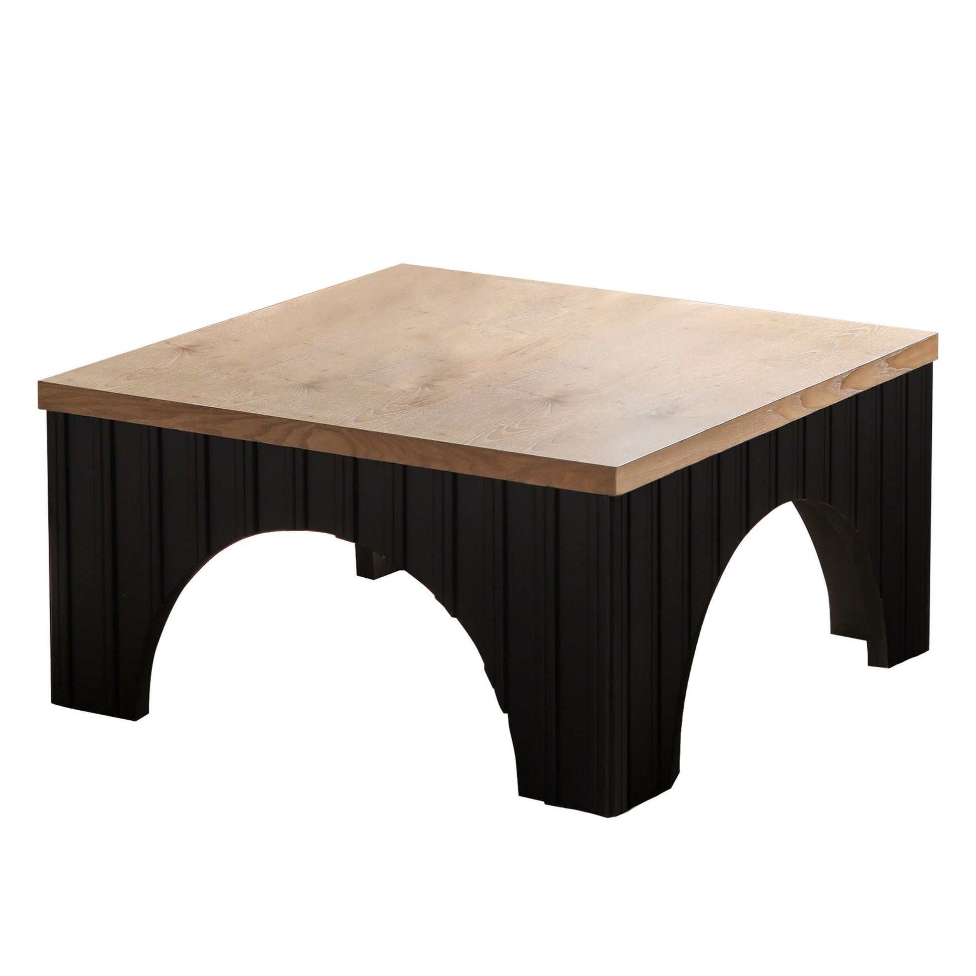 Modern Rustic Wooden Coffee Table With Black Base Solid Wood Top And Arch Design Legs, Perfect For Living Room, Office, Or Lounge Black Multi,Multicolor,Natural,Natural Multi,Natural Wood Nature