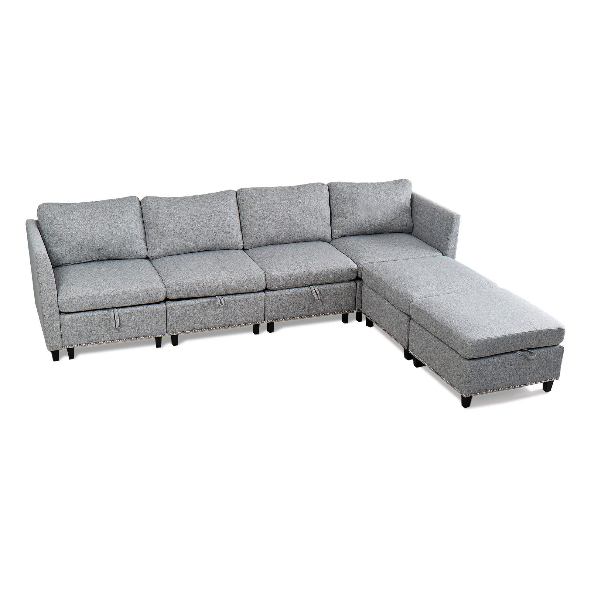 Convertible Sectional Sofa With Storage Seat 6 Seat Sofa With Reversible Chaise U Shaped Sectional Couch For Living Room,Light Grey Grey Fabric 6 Seat