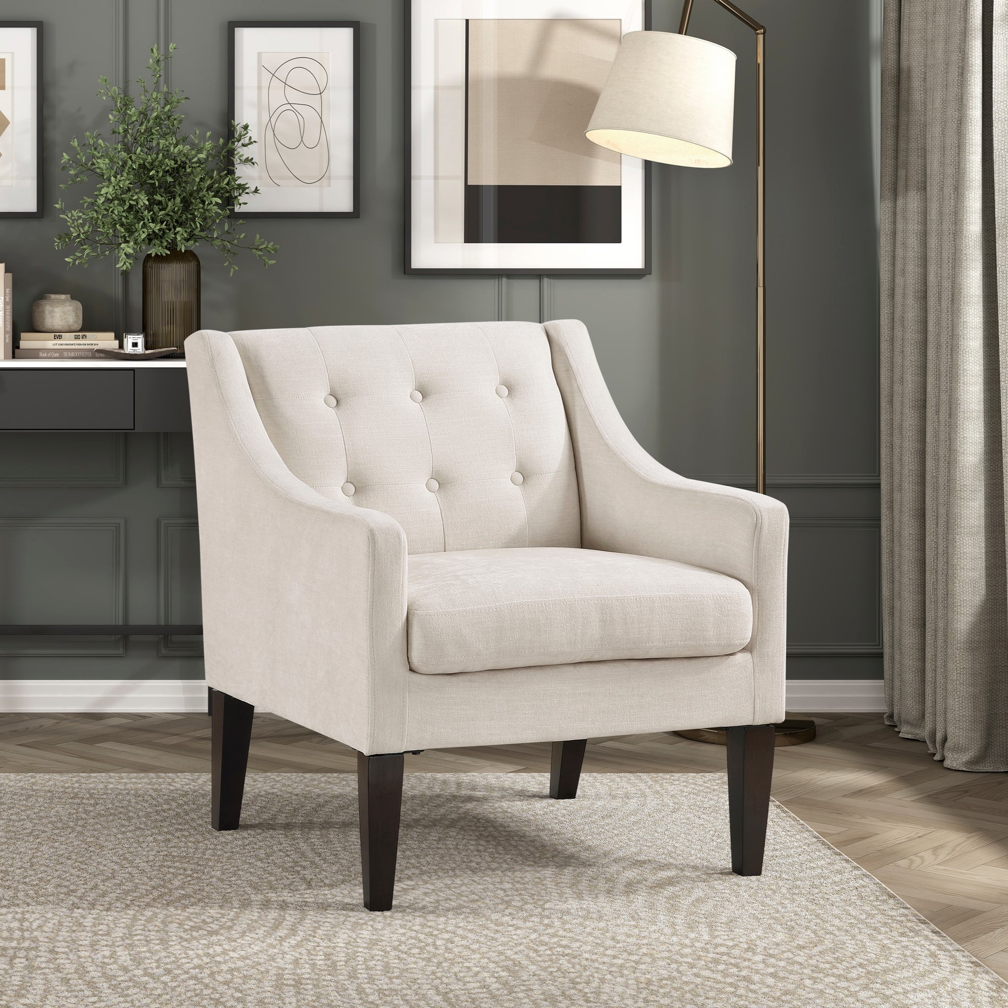 Contemporary Living Room Furniture 1Pc Accent Chair Beige Button Tufted Fabric Upholstery Beige Primary Living Space Plywood