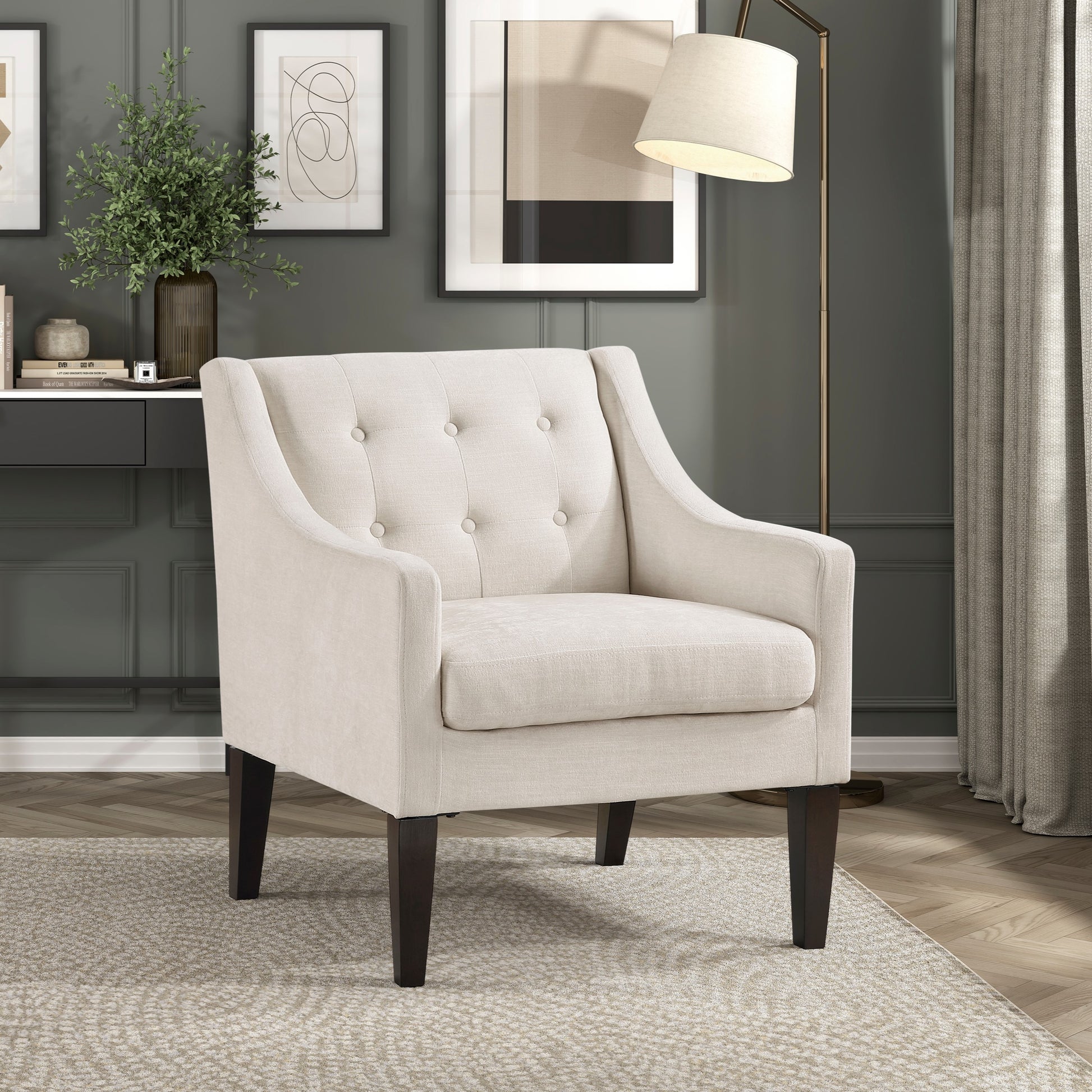 Contemporary Living Room Furniture 1Pc Accent Chair Beige Button Tufted Fabric Upholstery Beige Primary Living Space Plywood