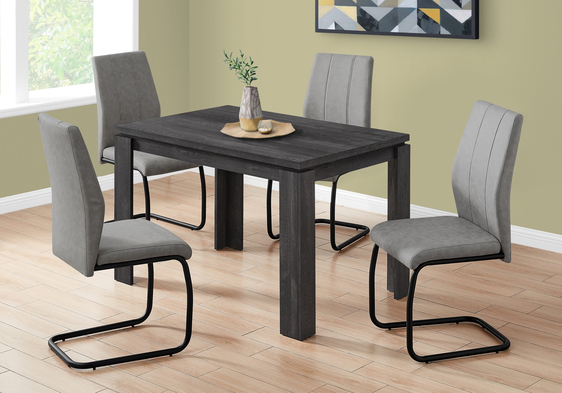 Dining Table, 48" Rectangular, Small, Kitchen, Dining Room, Black Laminate, Contemporary, Modern Black Particle Board