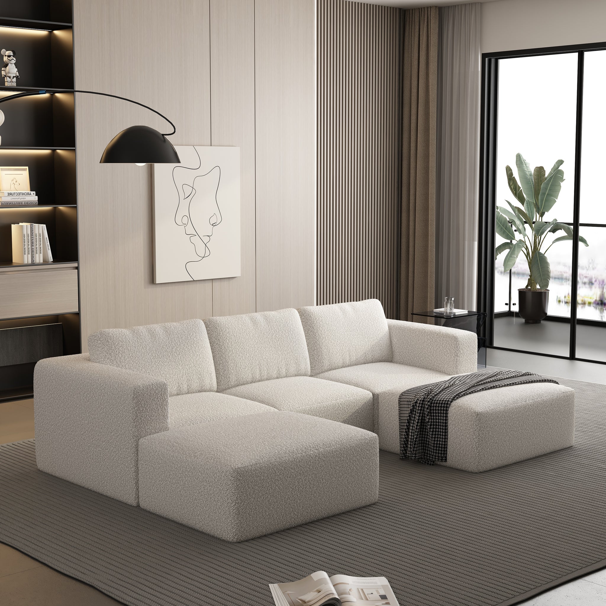 104.32*66.92 Modular Sectional Sofa Sleeper Couch, Sectional Sofa With Chaise And Ottoman, Convertible U Shaped Modular Sofa Set. Compressed Sponge, White. Combo A 2B 2D White Primary Living Space Soft Minimalist,Modern Foam Spring 5 Seat