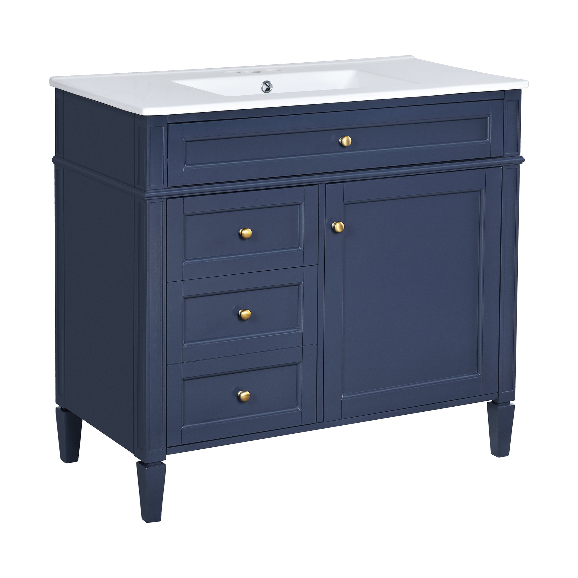 36'' Bathroom Vanity With Top Sink, Modern Bathroom Storage Cabinet With 2 Drawers And A Tip Out Drawer, Single Sink Bathroom Vanity Blue Bathroom Solid Wood Mdf Ceramic,Solid Wood Mdf
