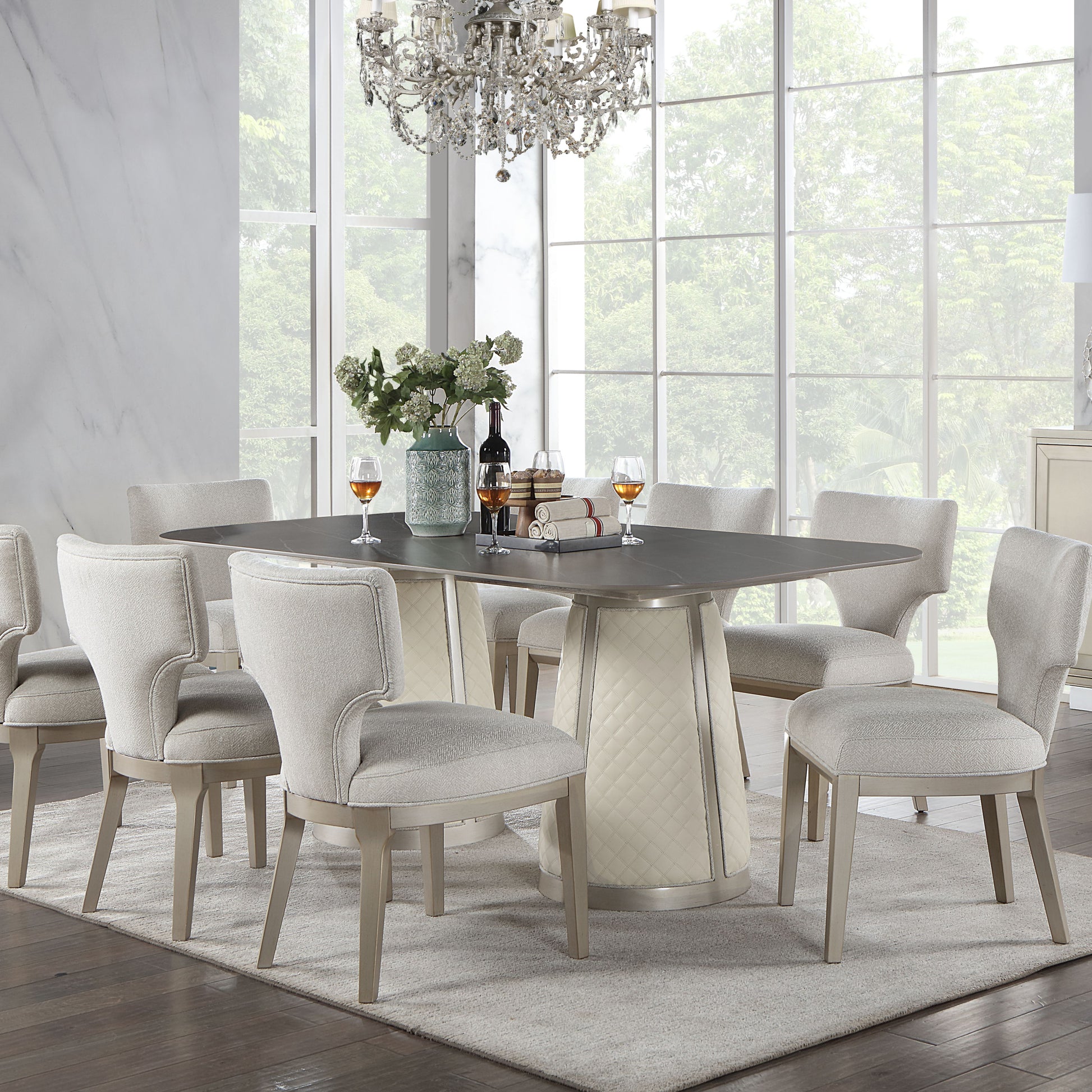 Ivory And Champagne Side Chair With Padded Seat Set Of 2 Solid Champagne,Ivory Dining Room Side Chair Solid Back Set Of 2 Wood Fabric