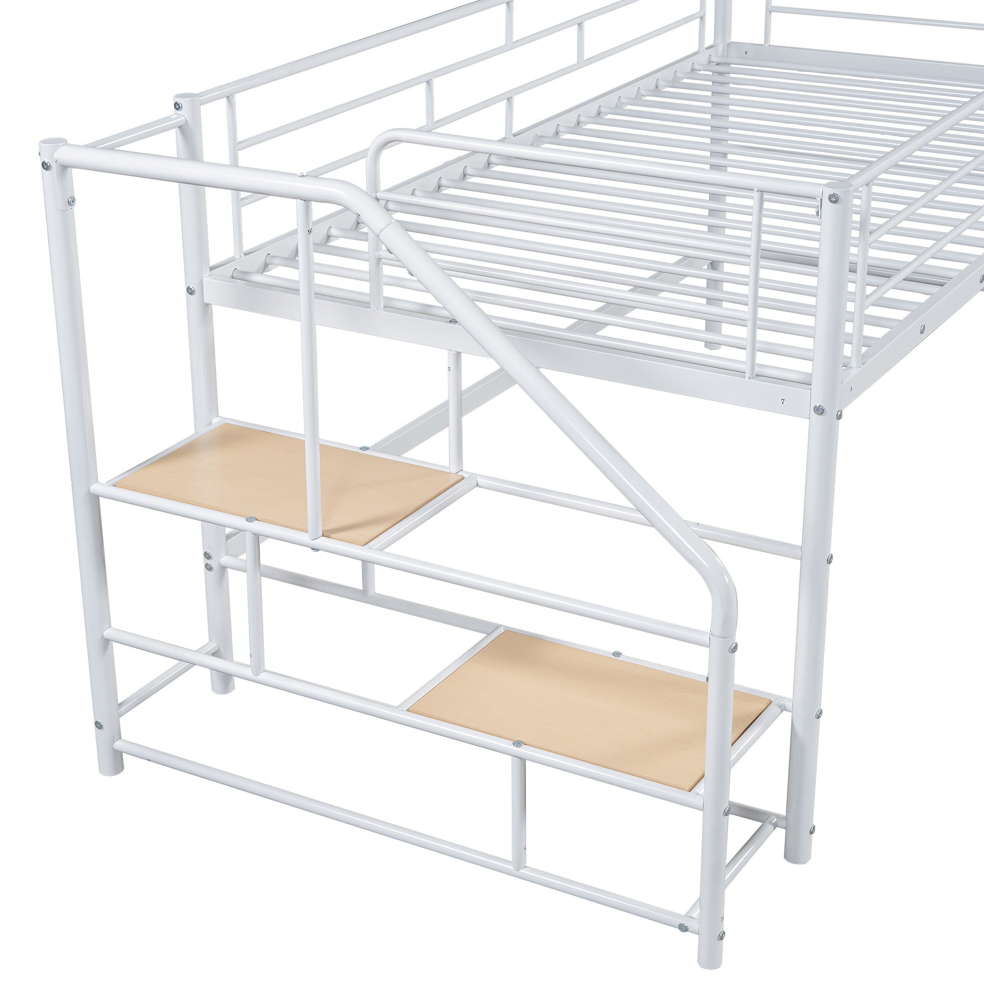 Mid Loft Bed With Storage Stairs, Twin, White Twin White Mdf Metal