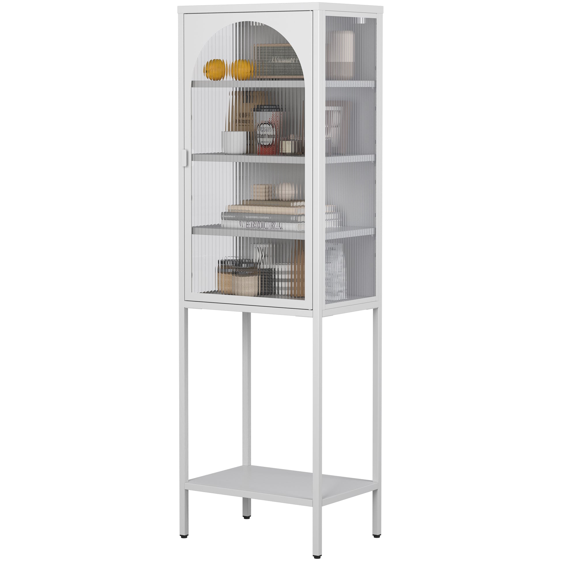 Metal Glass Door Display Storage Cabinet 5 Tier Cube Bookshelf Storage Cabinet With 3 Adjustable Shelves For Kitchen, Dining Room, Living Room, Bathroom, Home Office,White Accent Chests 1 2 Shelves Antique Antique White Primary Living Space Glass Doors