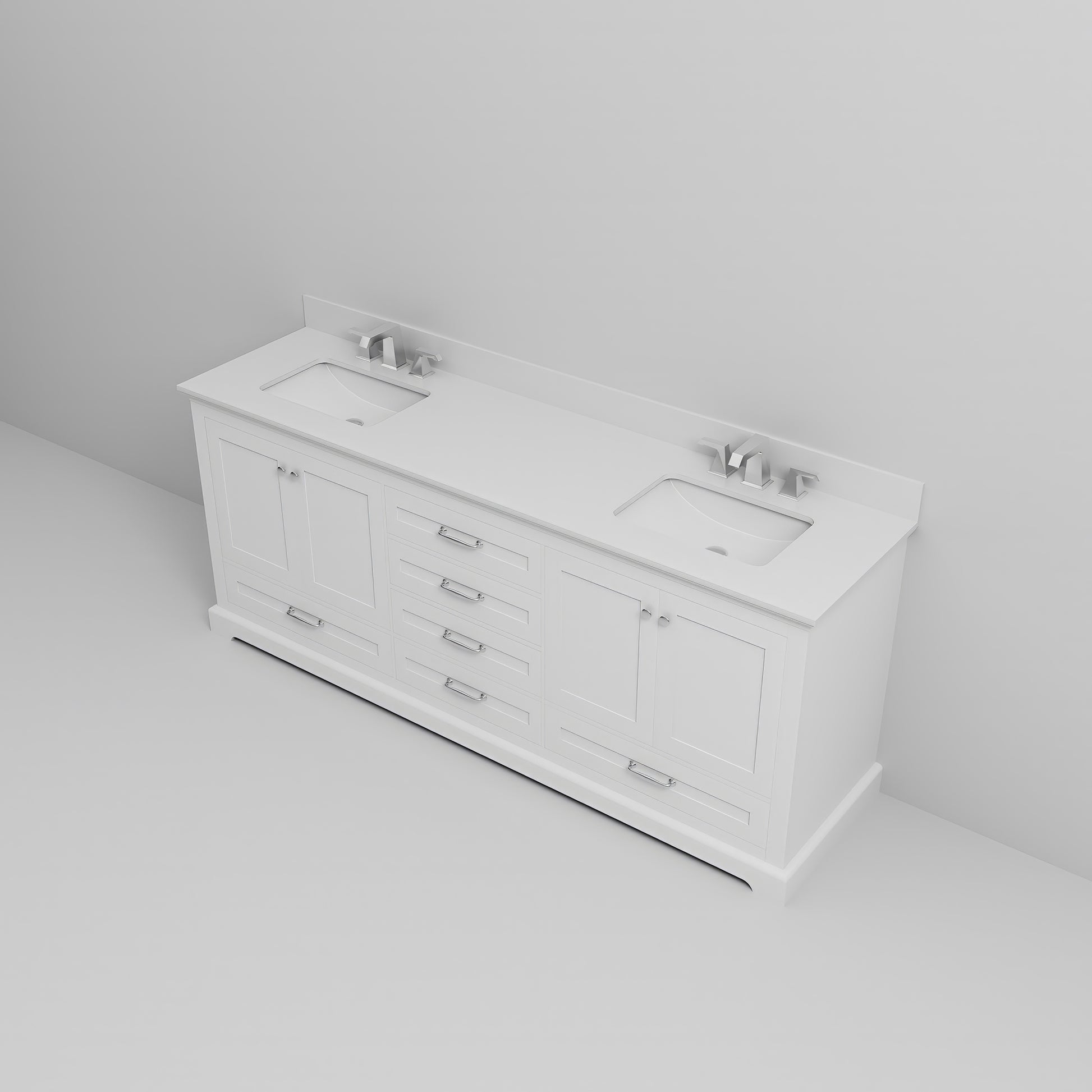 White Double Bath Vanity 80 In. W X 22 In. D, Cultured Marble Top, And Faucet Set White Plywood Wood