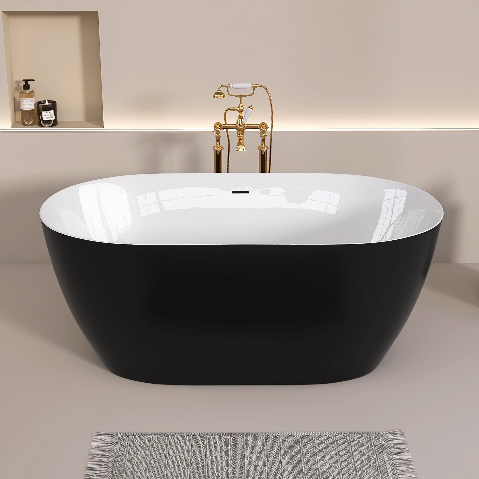 51 Inch Acrylic Freestanding Bathtub Contemporary Soaking White Tub With Overflow And Pop Up Drain Matte Black Matte Black Oval Bathroom Freestanding Tubs Polished Less Than 59 In Contemporary,Modern Soaking Center Fiberglass Acrylic