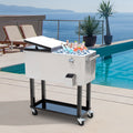 Outsunny 80 Qt Rolling Cooling Bins Ice Chest On Wheels Outdoor Stand Up Drink Cooler Cart For Party, Silver Silver Plastic