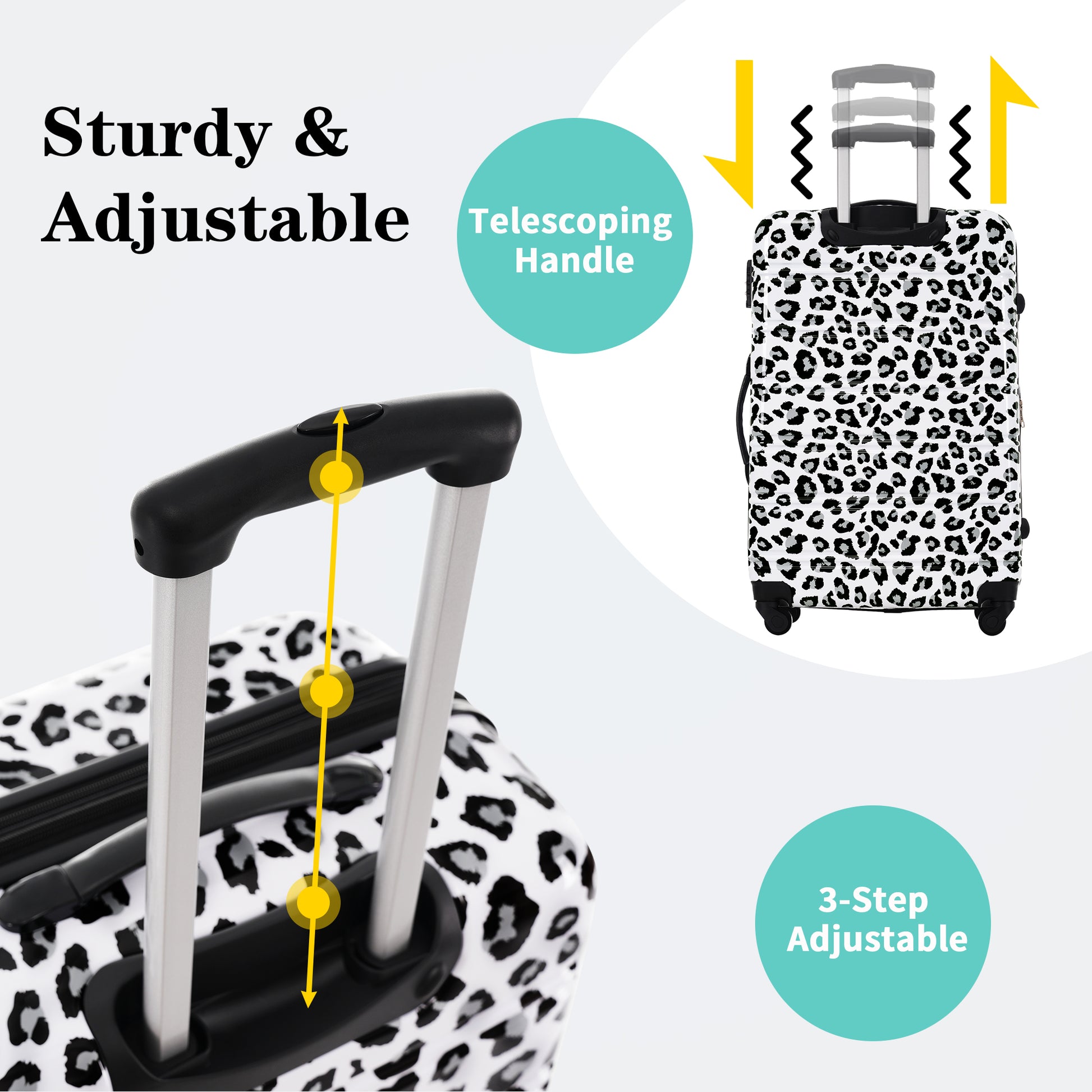 Hardshell Luggage Sets 3 Pcs Spinner Suitcase With Tsa Lock Lightweight 20" 24" 28" Luggages White Black Leopard Pc