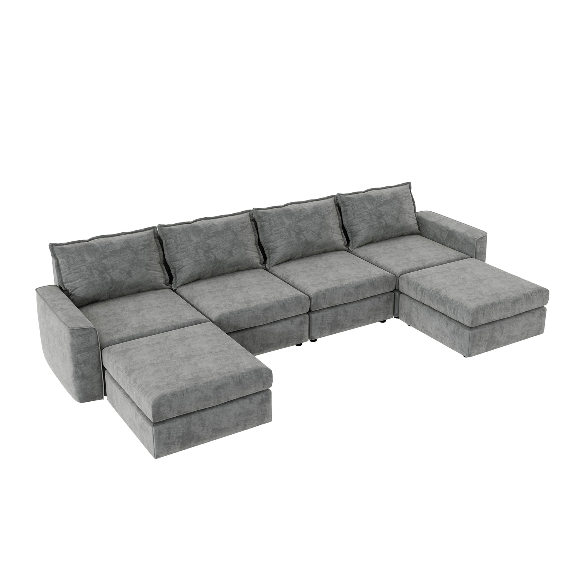 115*58" Chenille Modular Sectional Sofa,U Shaped Reversible Couch,Free Combination,6 Seat Sleeper Sofa Bed With Ottoman,Convertible Oversized Indoor Furniture For Living Room,Gray Gray Chenille 6 Seat