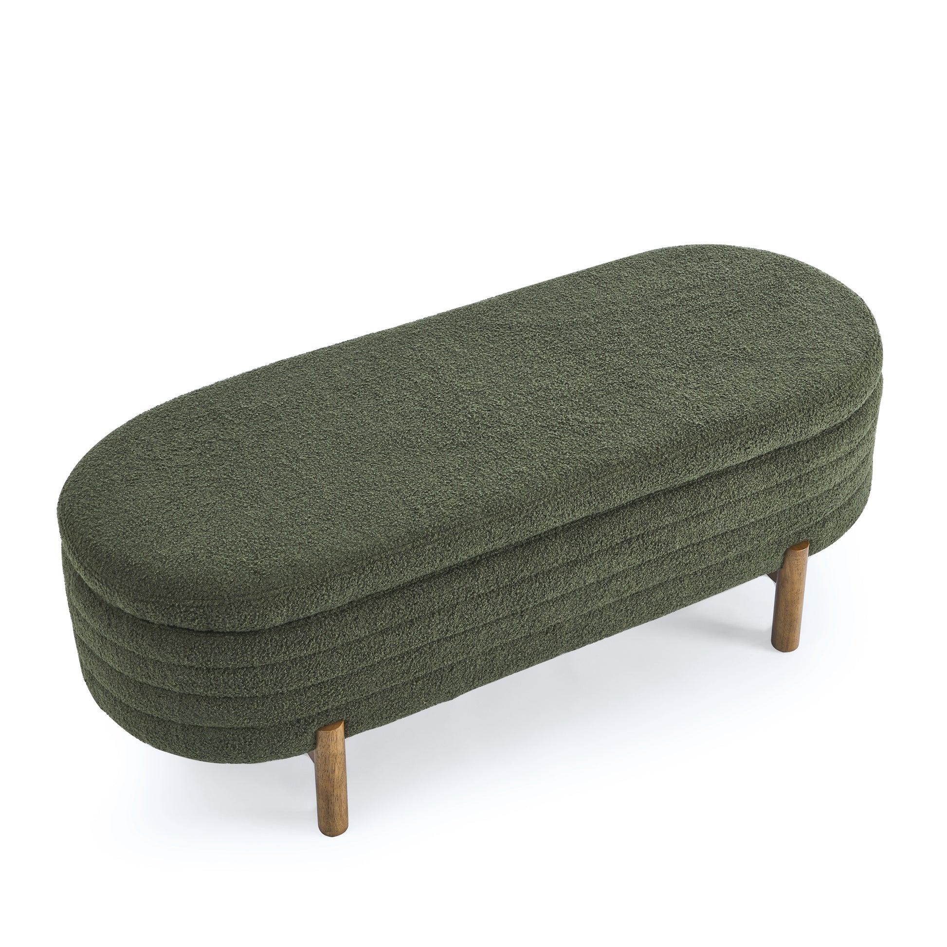 Ottoman Oval Storage Bench,Rubber Wood Leg, Green 46."X17.7"X10.8" Green Foam