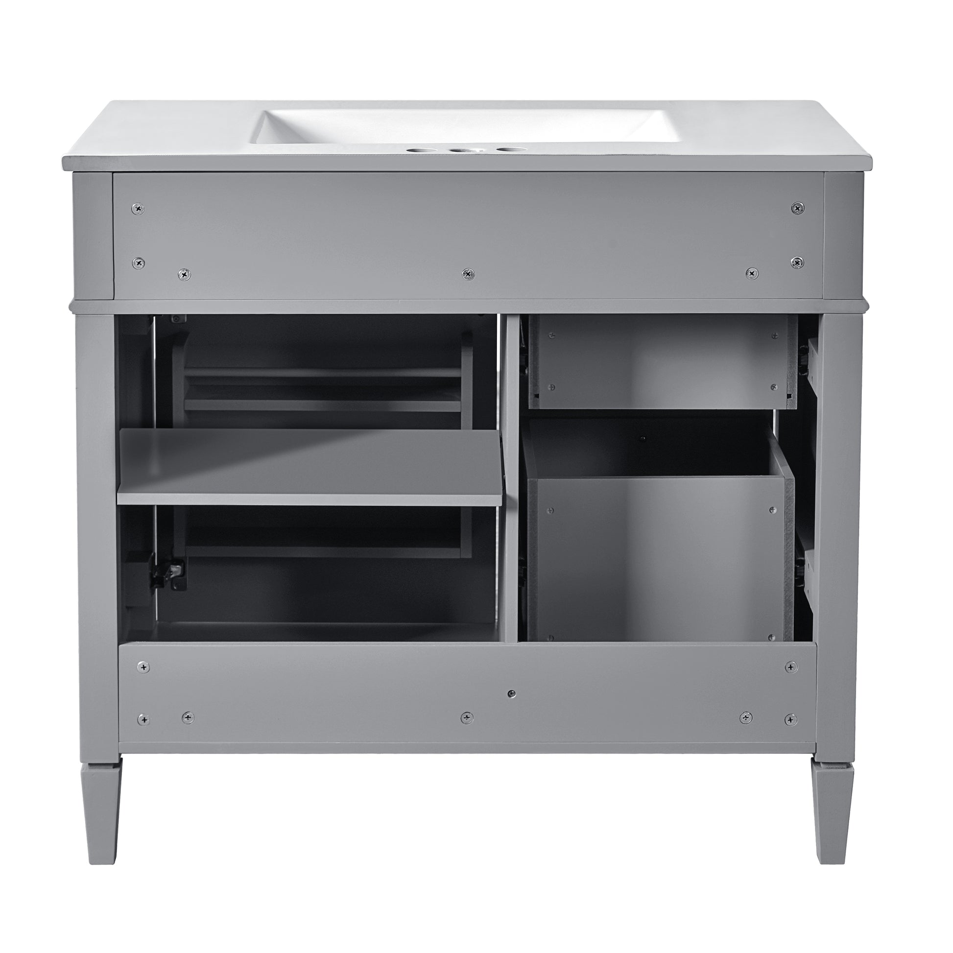 36'' Bathroom Vanity With Top Sink, Modern Bathroom Storage Cabinet With 2 Drawers And A Tip Out Drawer, Single Sink Bathroom Vanity Grey Bathroom Solid Wood Mdf Ceramic,Solid Wood Mdf