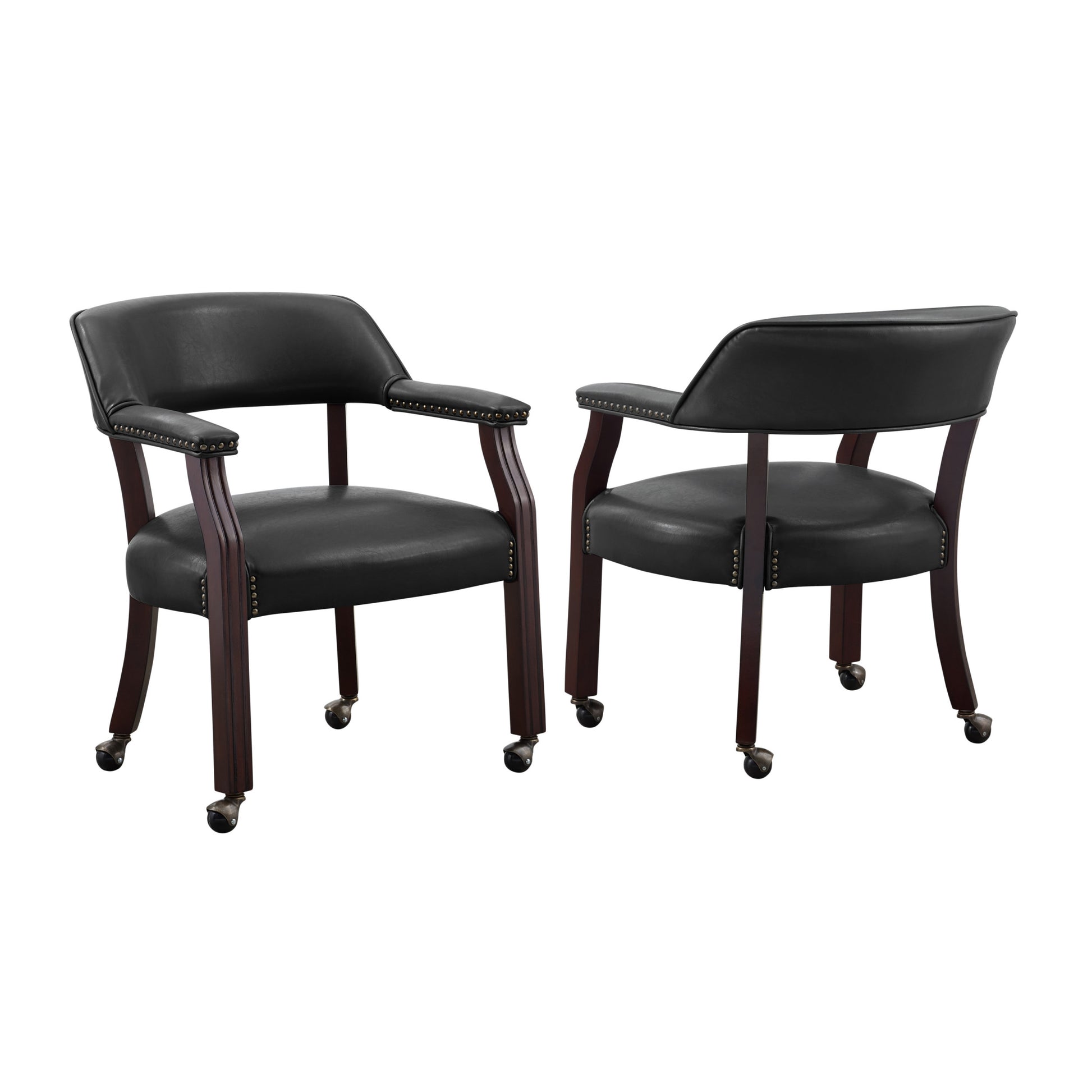 Tournament Arm Chair With Casters Medium Cherry Black Faux Leather