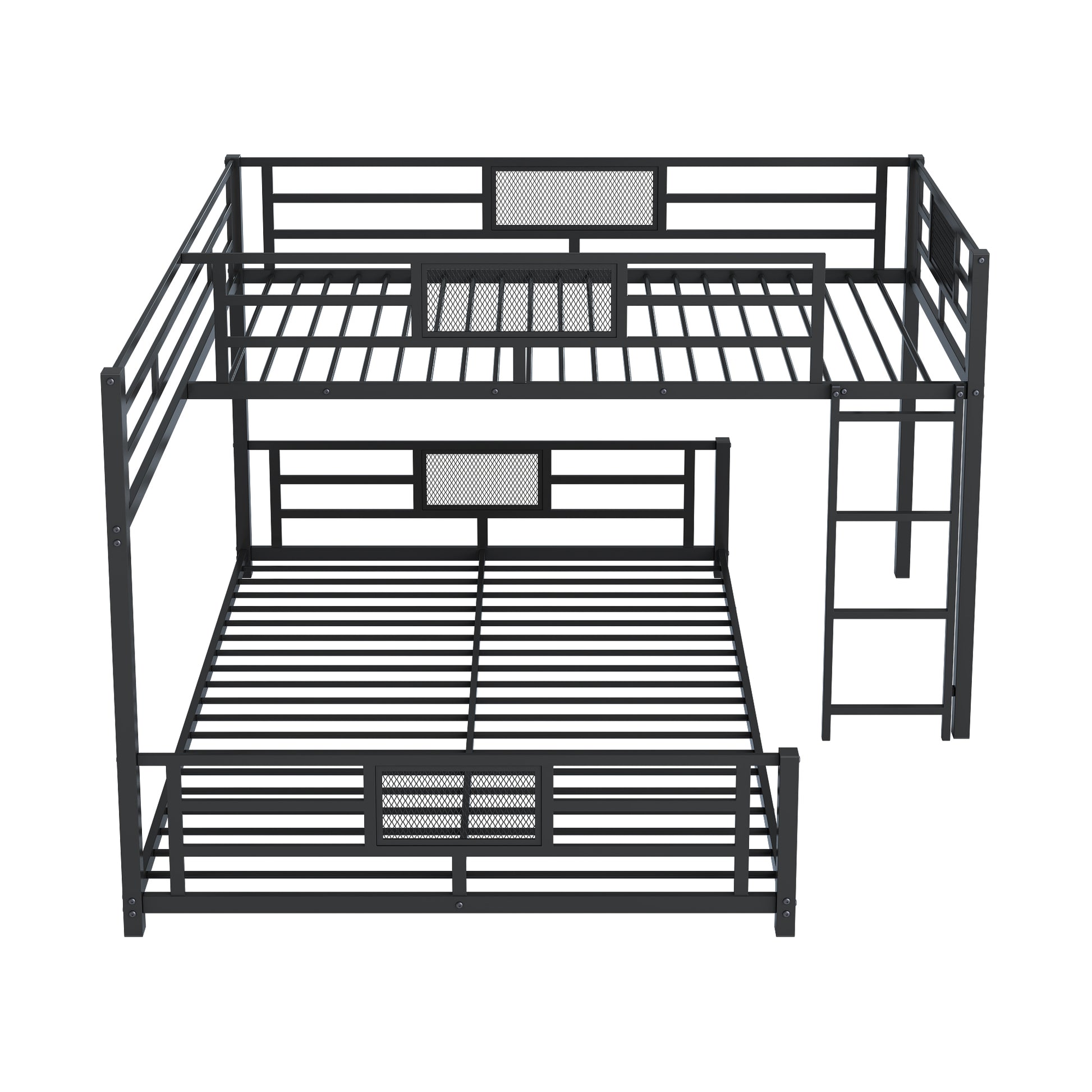 L Shaped Metal Twin Over Full Size Bunk Bed, Black Box Spring Not Required Black Metal Metal