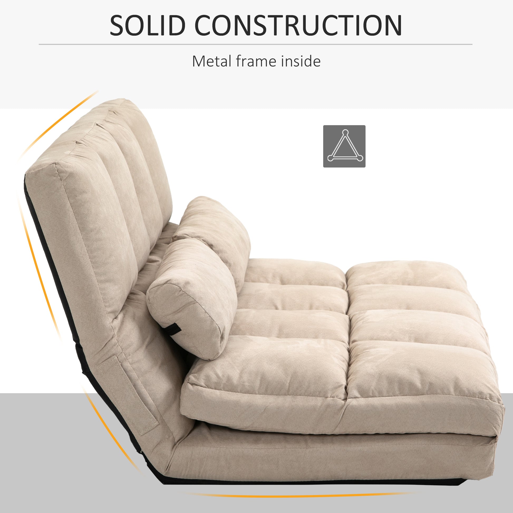 Homcom Convertible Floor Sofa Chair, Folding Couch Bed, Guest Chaise Lounge With 2 Pillows, Adjustable Backrest And Headrest, 40.25" L, Beige Beige Polyester 2 Seat