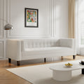 3 Seater Sofa, Upholstered Tufted Coach, Velvet Sofa, Ivory White Ivory Velvet 3 Seat