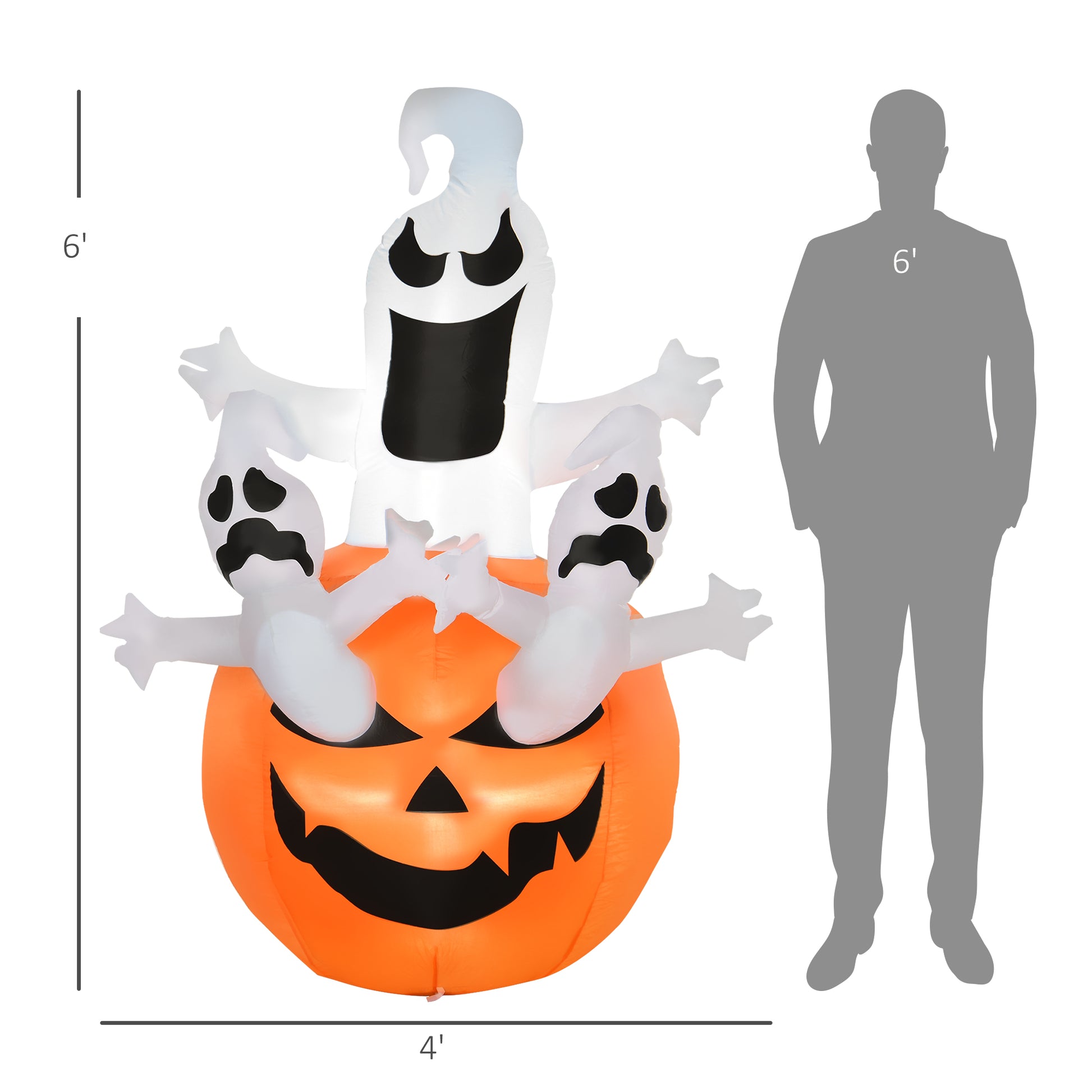 Homcom 6' Halloween Inflatables Outdoor Decorations Jack O Lantern Pumpkin And Ghostsblow Up Led Yard Decor For Garden, Lawn, Party, Holiday, Waterproof White Polyester